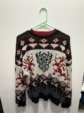 Roberta Bridal Red, Black & Cream Patterned Crewneck Sweater